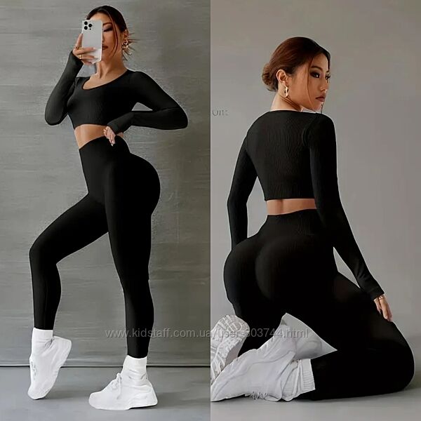 Костюм для фітнесу рубчик чорний М