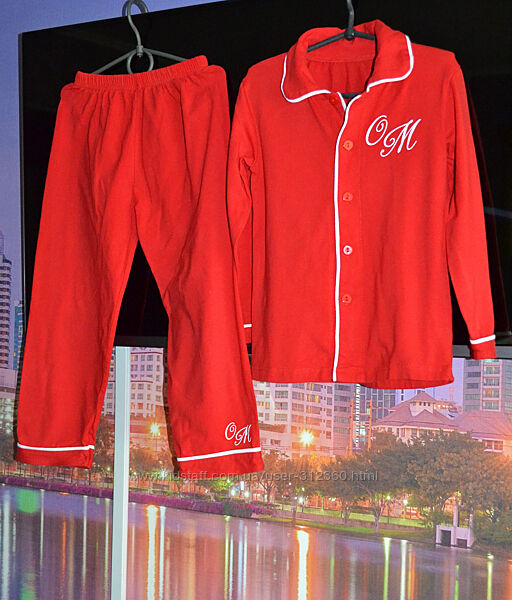 Красная модная красивая пижама костюм для дома или сна 6/8 лет