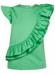 Блузка с воланами, зеленый топ с оборкой