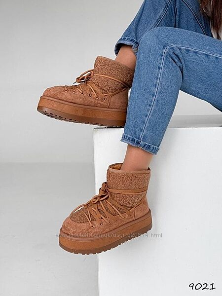 Уггі замшеві на платформі в стилі тедді