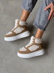 Зимові кросівки жіночі, кемел хайтопи з хутром тедді