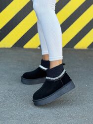 Зимові чорні уггі на резинці жіночі теплі та зручні