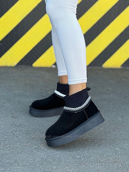 Зимові чорні уггі на резинці жіночі теплі та зручні