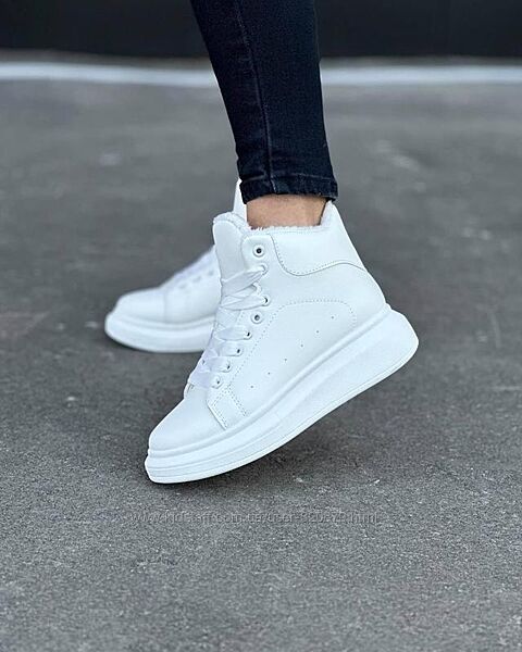 Жіночі білі черевики зимові спортивні, кросівки хайтопи
