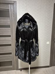 Норкова шуба з капюшоном, чорна норка. Автоледі. Полушубок.