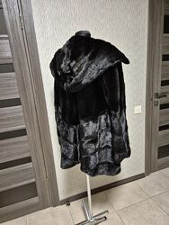 Норкова чорна шуба з капюшоном. Полушубок норковий. Норка