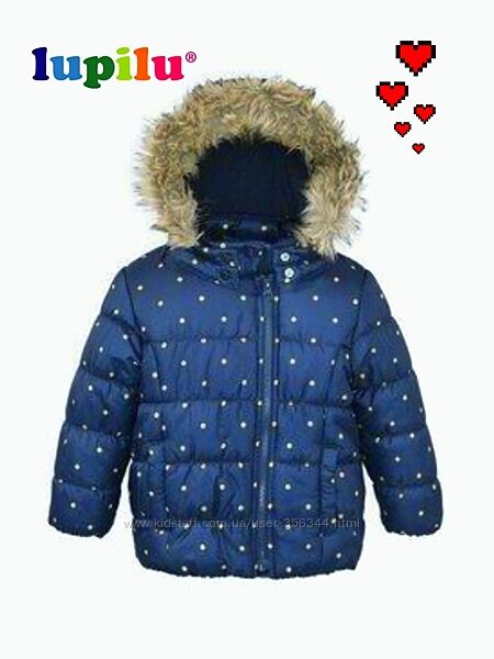 Стильная куртка для девочки синяя в горошек Lupilu 1-2лет