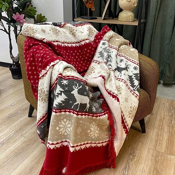 Хлопковые, двухсторонние пледы с бахромой 180х220 Aksu