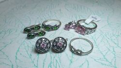 серебряные кольцо серьги 