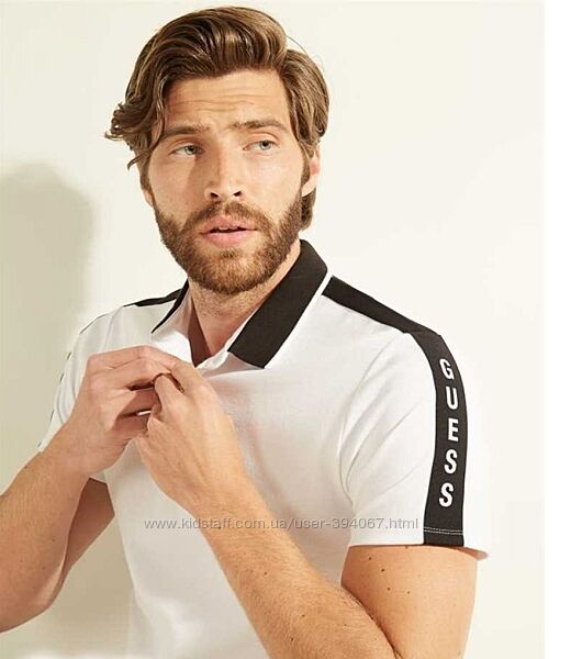 Мужское поло Guess pique logo-taping polo размер S