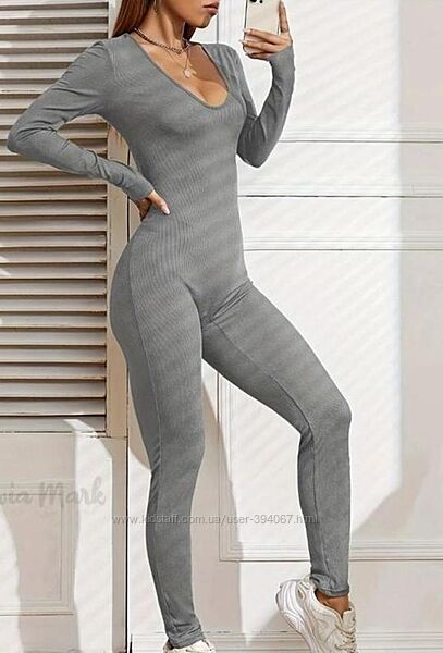 Облегающий женский комбинезон в рубчик Размер S