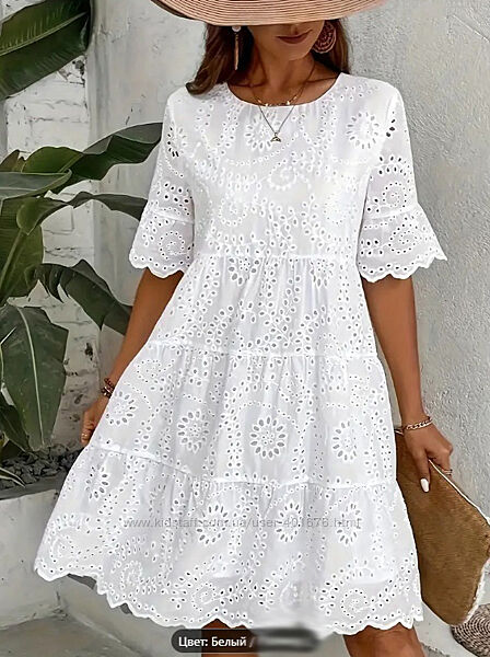 Платье белое женское миди, нарядное из прошвы хлопок 48-50 р