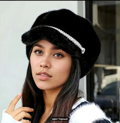 Женская шапка нарядная из искусственного меха норка с козырьком