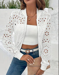 Белая куртка на молнии, кофта блуза летняя котон прошва 50-52 р