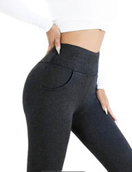 Леггинсы женские, плотные, теплые на флисе с карманами. Высокий пояс 44-50 