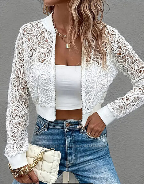 Белая кружевная куртка блуза летняя с цветочной вышивкой 46-54 р