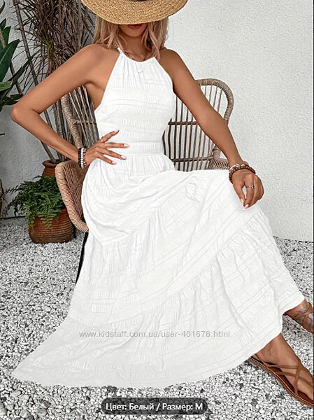 Сарафан белый макси для пляжа, ткань жатка М / 44-46 р