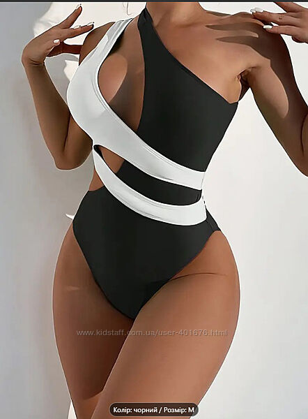 Купальник красивый, женский цельный черный&92белый 44-46 р