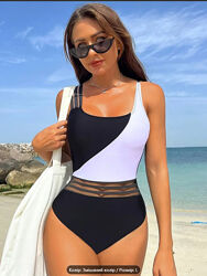 Купальник красивый, женский цельный черный&92белый 48-50 р