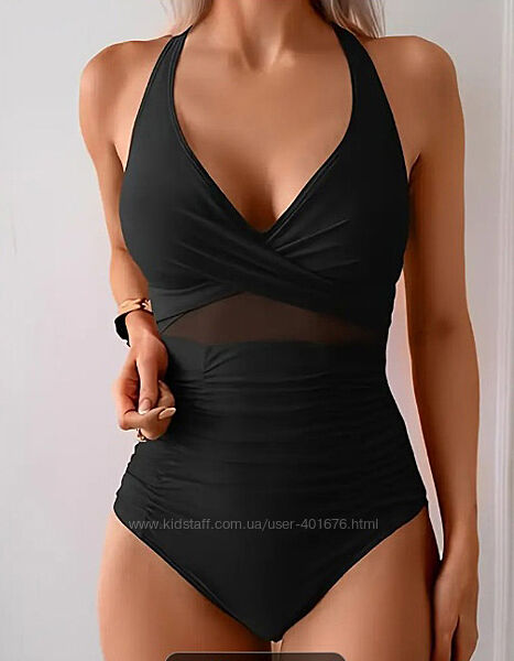 Купальник женский цельный, черный с драпировкой М 46-48 р