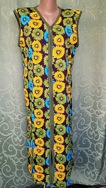 Халат женский, летний на молнии без рукавов. Хлопок 52-60 р