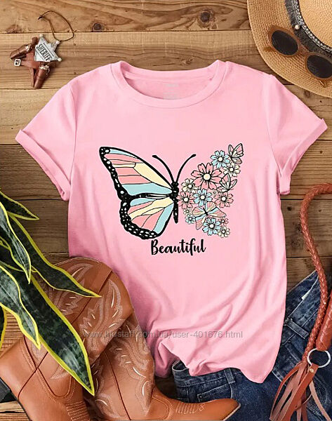 Женская футболка с принтом бабочки 52-54 р