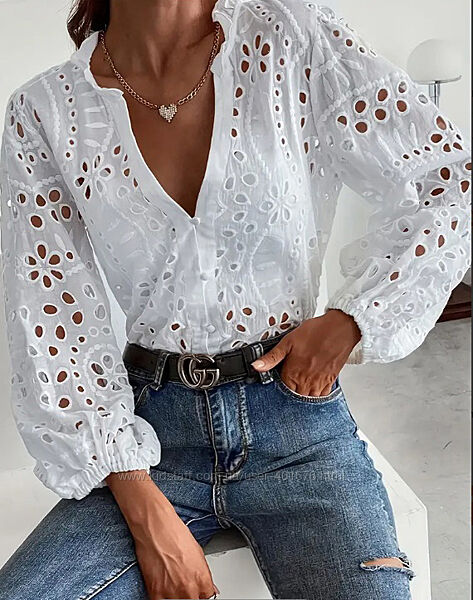 Блузка летняя, женская, с длинным рукавом, хлопок прошва 50-56 р