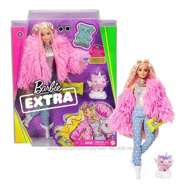 Кукла Барби Модница Экстра Модная Блондинка Barbie Extra Fluffy Pink Jacket