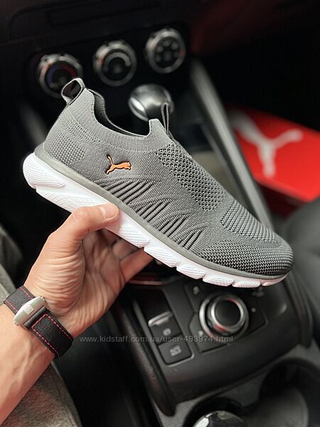 кросівки Puma арт 21719 чоловічі, сітка, без шнурків, сірі, мокасини
