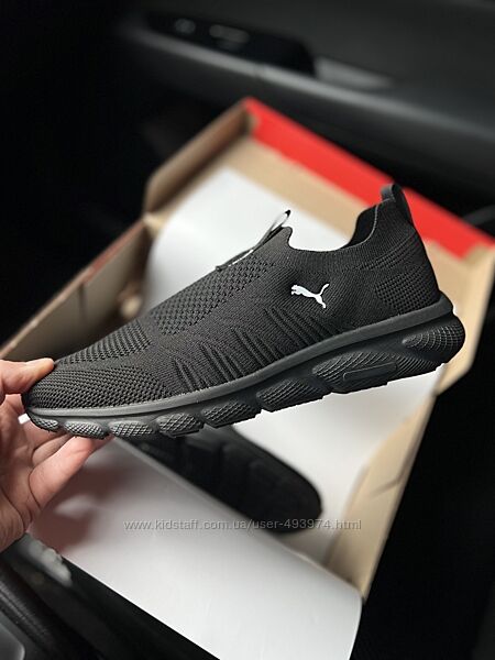 кросівки Puma арт 21722 чоловічі, сітка, без шнурків, чорні, мокасини
