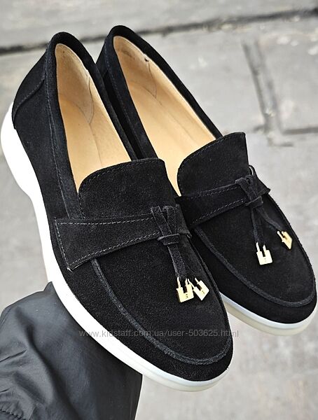 Чорні замшеві жіночі лофери, туфлі з натуральних матеріалів, 36-41р
