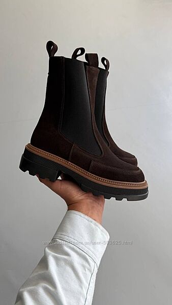 Шоколадні зимові замшеві черевики Челсі