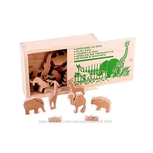 Зоопарк деревянные объемные фигуры 24 детали в коробке Lam Toys