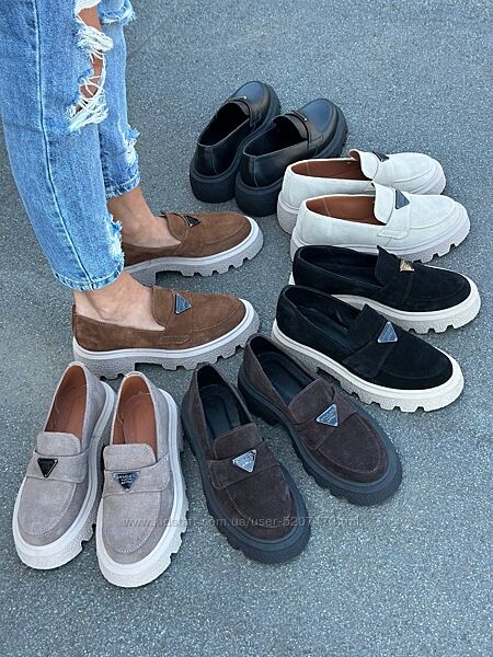 Жіночі туфлі лофери натуральна замша 36-41 тракторна підошва з аксесуаром д