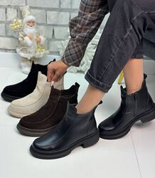 Черевики зимові з блискавкою на фігурній підошві з натуральної шкіри 36-41 