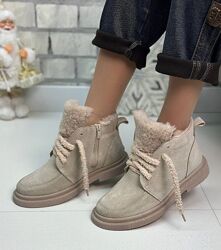 Черевики зимові на пухнастій шнурівці з хутром з натуральної замші 36-41 р.