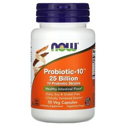 Пробиотики Now Foods Probiotic-10. 25 млрд, 50 вегетарианских капсул.