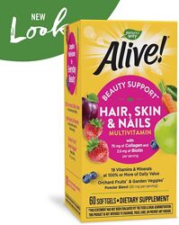 Nature&acutes Way Alive мультивитамины для волос, кожи и ногтей. 60 капсул