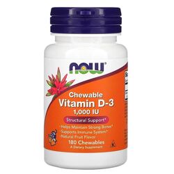 Now Foods жевательный витамин D3 натуральный фруктовый вкус. 1000 МЕ, 180 т