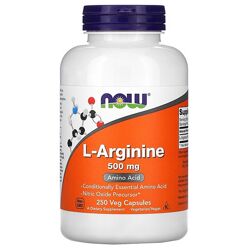 Now Foods L-аргинин. 500 мг, 250 вегетарианских капсул