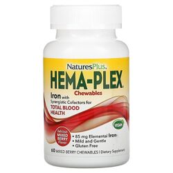 NaturesPlus Hema-Plex жевательная добавка с железом с ягодным вкусом. 60 шт