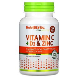 NutriBiotic Immunity витамины C  D3 и цинк. 100 капсул