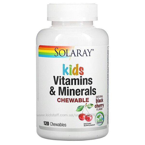 Solaray витамины и минералы для детей в форме жевательных таблеток. 120 шт.