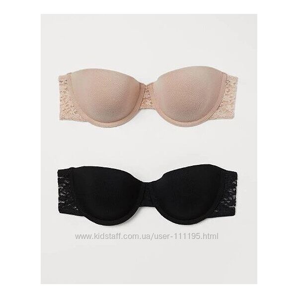 80A черный хлопковый бюстгальтер без бретелей H&M