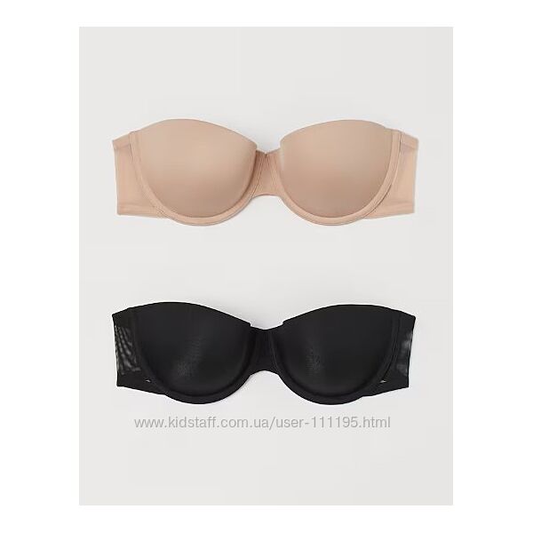 70A Гладкий контурный черный бюстгальтер балконет без бретелей H&M