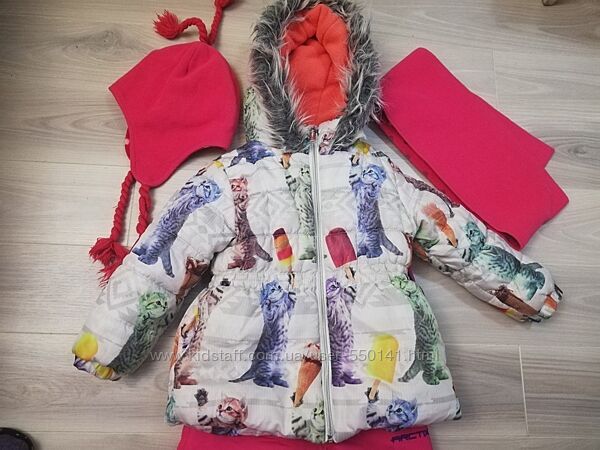 Куртка зимняя теплая Котята США девочке 4 года 104 см бу в идеале