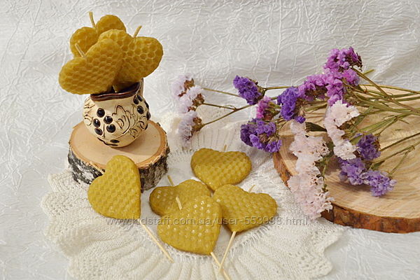 Медовые свечи сердечка для торта или сладостей из вощины