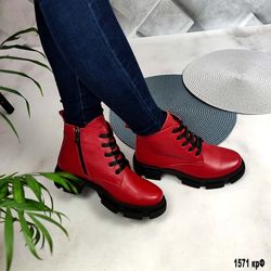 Красные женские ботиночки из натуральной кожи