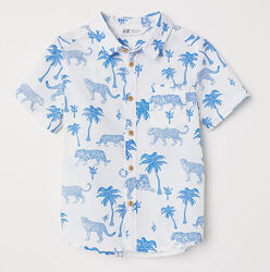 Рубашка H&M Англия 98-104 см 2-4 года хлопок с тиграми и пальмами