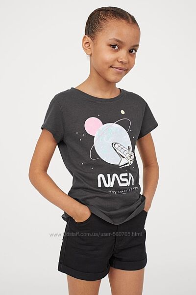 Футболка H&M 10-12 лет 146-152 см для девочки NASA Америка НАСА